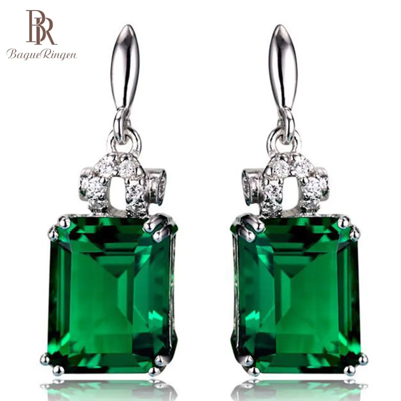 Женские Серьги с драгоценными камнями Bague Ringen элегантные прямоугольные серьги изумрудами серебро 925 пробы