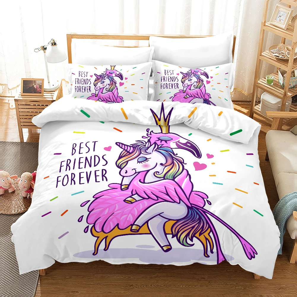 Lanke Cute Unicorn Bedding Set Duvet cover Pillowcases Twin Full Queen King Size Kids Bed Cover