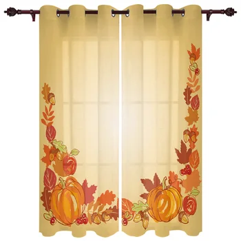 

Autumn Pumpkin Yellow Leaves Window Curtains Home Decor Curtains for Living Room Bedroom Kitchen Items