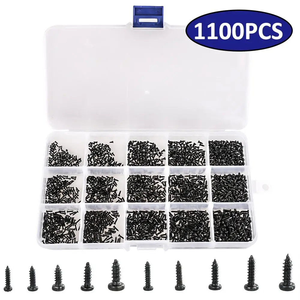 

1100pcs Mini Round Pan Screw Set M1.2 M1.4 M1.5 M1.7 M2 Universal Taptop Computer Carbon Steel Screw Phillips Screw Kit