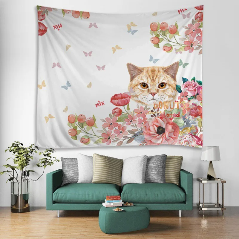 

150x130cm Cat Character European and American Style Living Room Background Tarpaulin Decorative Tapestry for Wall Decoration