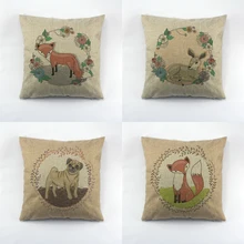 Veados raposa cão padrão impresso linho capa de almofada verde rosa doggy com fone de ouvido design fronha