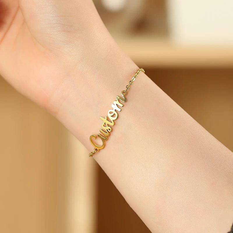 Gold Bracelets Name Children  Stainless Steel Letter Bracelets -  Customized Name - Aliexpress