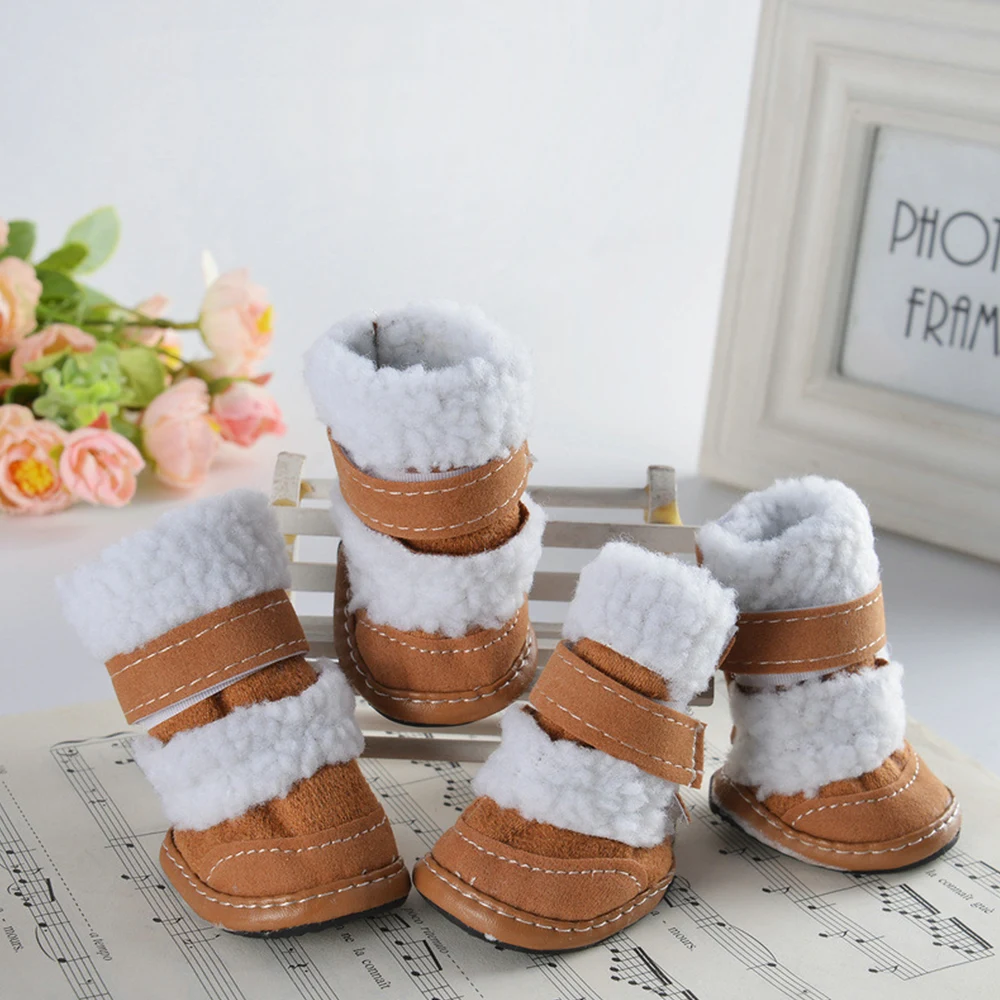 Winter Warm Snow Boots Socks Pet Dog Cute Shoes For Small Large Dogs Pet Dog Shoes Pet Supplies 4pcs/set - Цвет: Dark brown