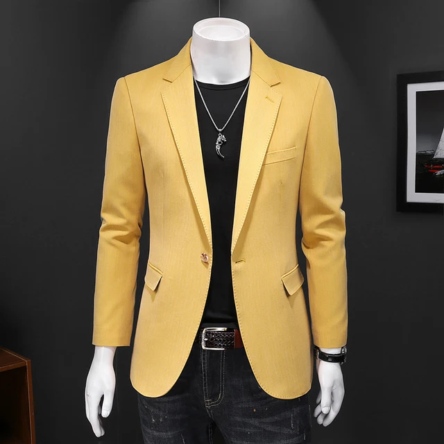 Slim Fit Men Yellow Blazer Jacket 2021 New Arrival Stylish Chaqueta Hombre Casual 5XL Big Size Luxury Blaser Masculino Q206 1