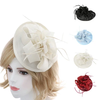 

Ladies Feather Fascinator Cocktail Hat Kentucky Derby Pillbox Hat Headband