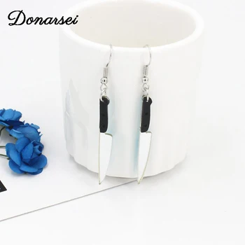 

Donarsei Personality Silver Color Knife Acrylic Earrings For Women Simple Acetate Hook Drop Earrings Night Club Jewelry