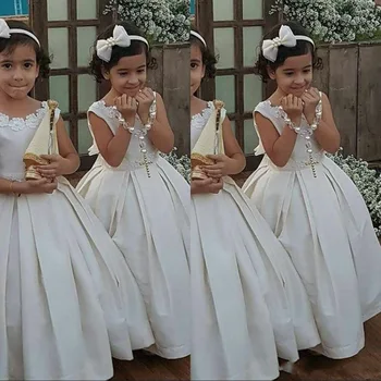 

NEW Flower Girl Dresses for weddings Jewel Neck Handmade Flower Princess Ball Gown Tea Length New Arrival Bespoke vestido flores