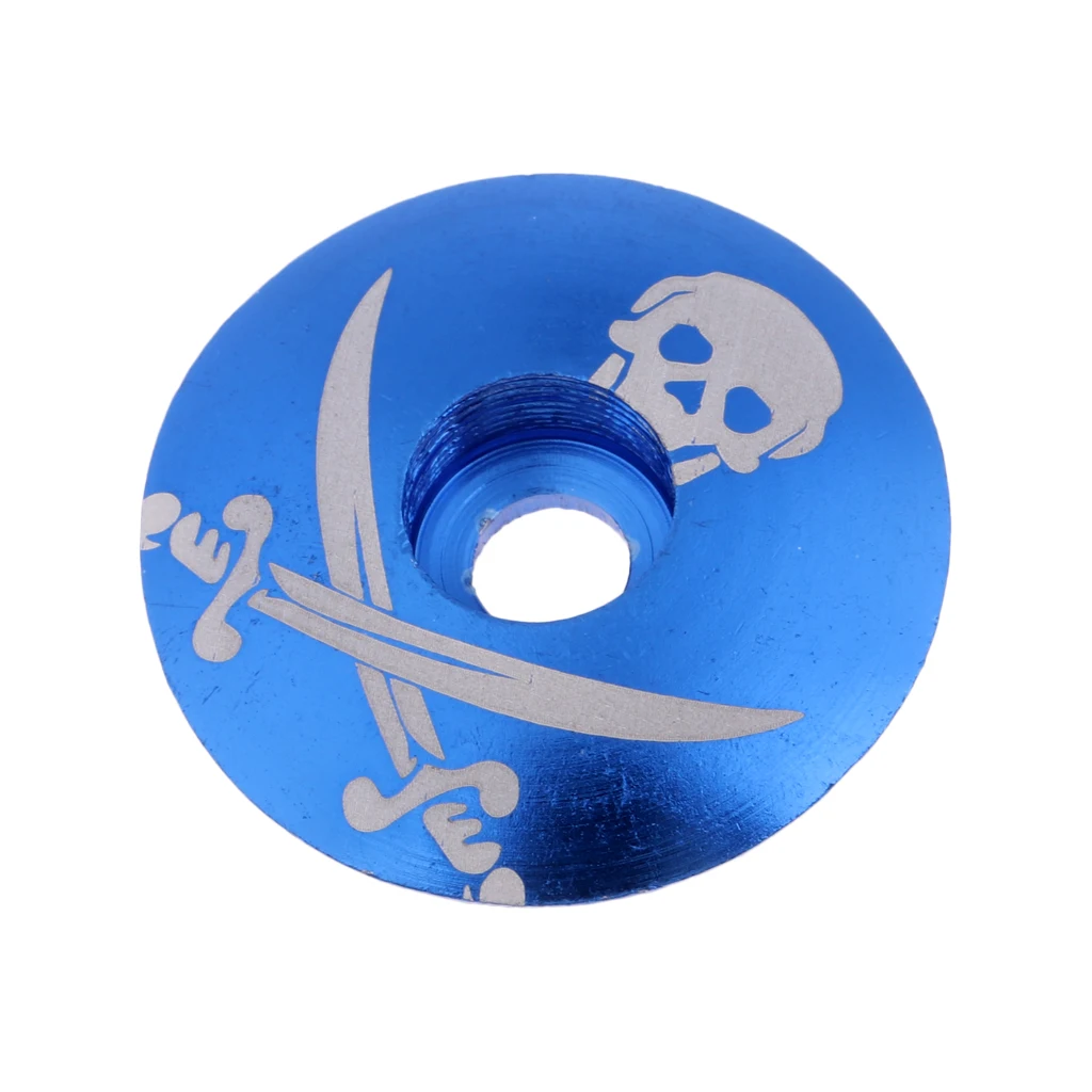 Blue Skull Роскошный алюминиевый сплав MTB велосипед без резьбы шток гарнитура верхняя крышка Замена-Сверхлегкий и прочный - Цвет: Blue Skull