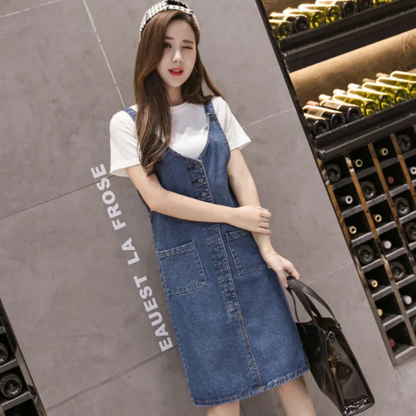 Summer Dress 2020 Plus Size Dresses For Women 4XL 5XL Sleeveless Spaghetti Strap Jeans Suspender Denim Vestidos AQ376 | Женская одежда