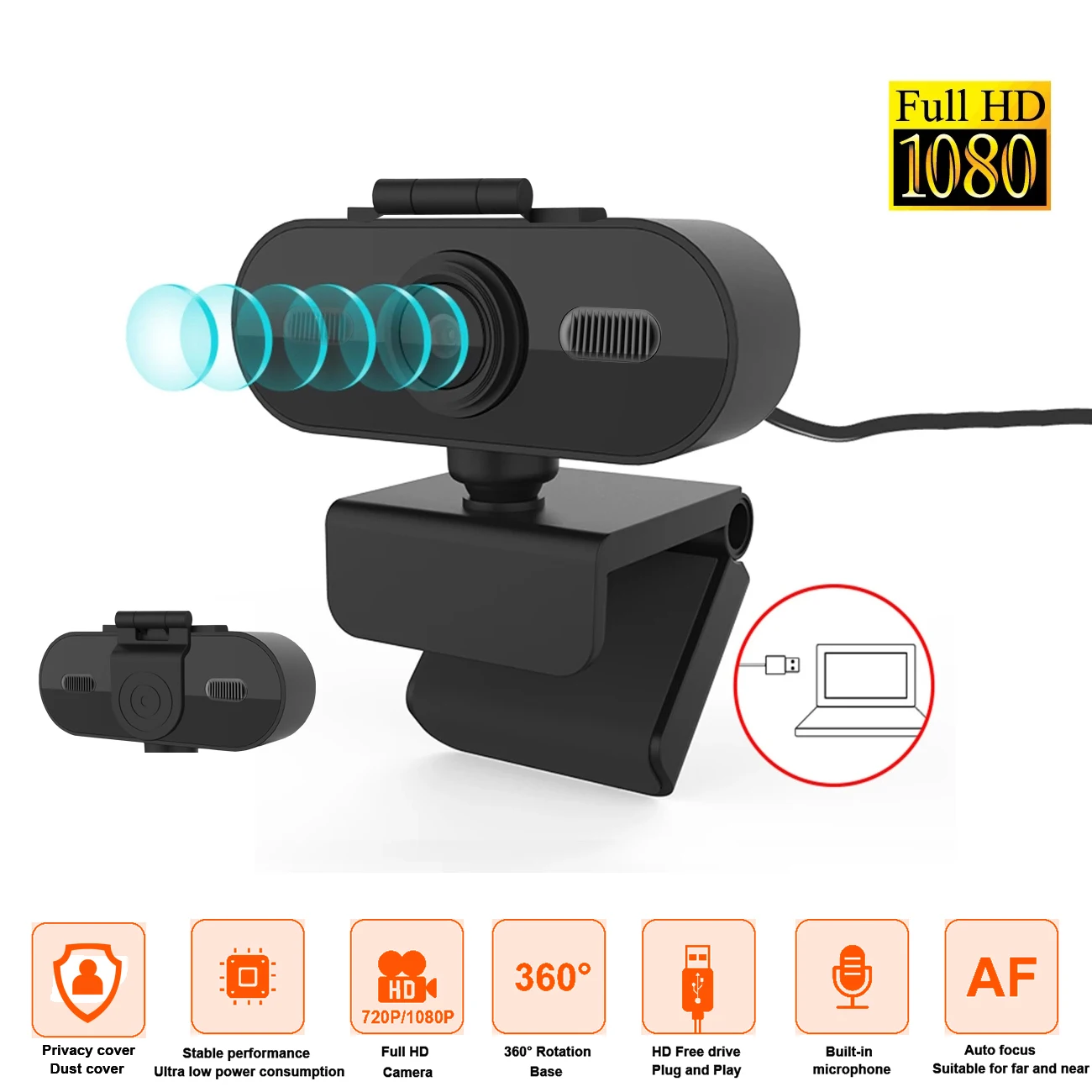 HD 1080P webcam for Computer With Microphone USB Plug Web Cam For Live Stream Video Class Conference PC Gamer Plug-and-play | Компьютеры и