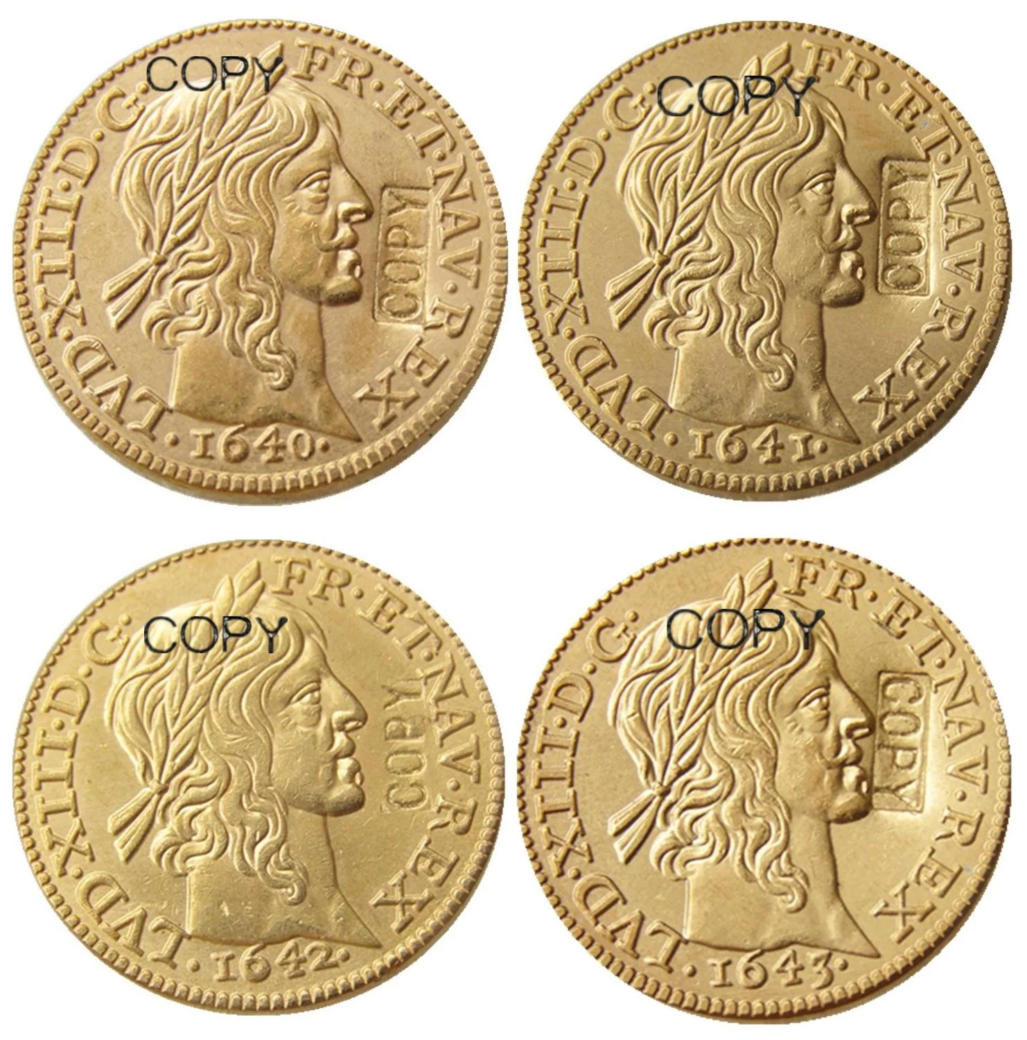 France A set of(1640 1641 1642 1643)4pcs 1/2 Louis Gold Plated Copy Coins
