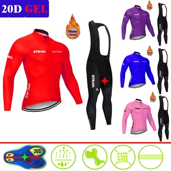 

2020 strava Winter thermal fleece Set Cycling Clothes men's Jersey suit Sport riding bike MTB clothing Bib Pants Warm sets