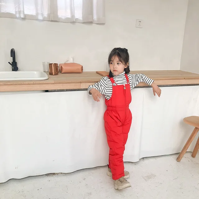 Зимние комбинезоны унисекс для детей 1, 2, 3, 4, 5 лет, Повседневный корейский плотный Пуховый комбинезон для девочек, штаны для маленьких мальчиков, детские штаны высокого качества