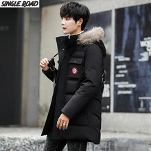 SingleRoad пуховик мужской зимний длинный Новая модная куртка на утином пуху Мужская ветровка от снега с капюшоном теплая верхняя одежда для мужчин