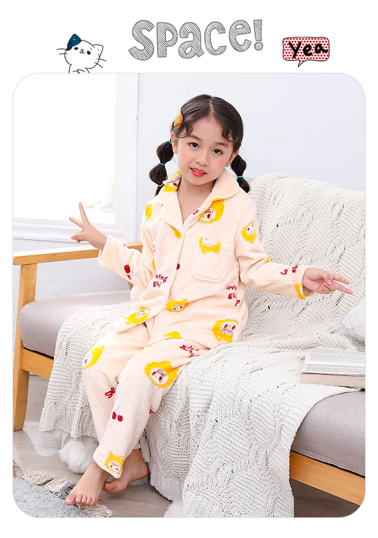 Осень-зима, милый теплый фланелевый пижамный комплект для девочек, комплект одежды для сна с длинными рукавами для крупных девочек, коралловый флис, очень толстый домашний комплект, подарок