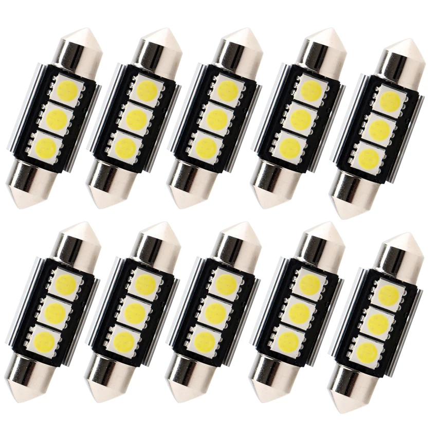 10 шт. Автомобильные светодиодные лампы C5W 36 мм 39 41 3SMD 5050 12 В|Сигнальная лампа| |