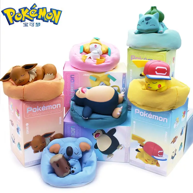 

6Pcs/Set Pokemon Action Figure Sleep Pikachu Jirachi Pikachu Eevee Komala Snorlax Pokémon Starry Dream Series Car Keychain Toys