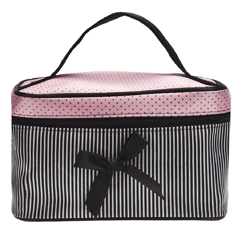 

Women Stripe Bow monolayer cosmetic bag (Black)