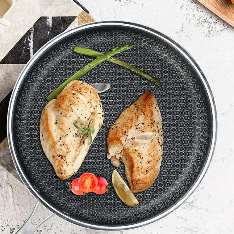 New Household Non-stick Pan Honeycomb 304 Stainless Steel Frying Pan Without Oil Smoke Frying Pan Wok Without Phosphorus