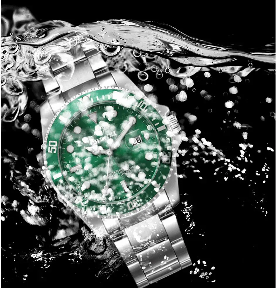 CHENXI Роскошные Серебристые мужские часы зеленого цвета из нержавеющей стали, японские мужские водонепроницаемые повседневные деловые мужские спортивные наручные часы