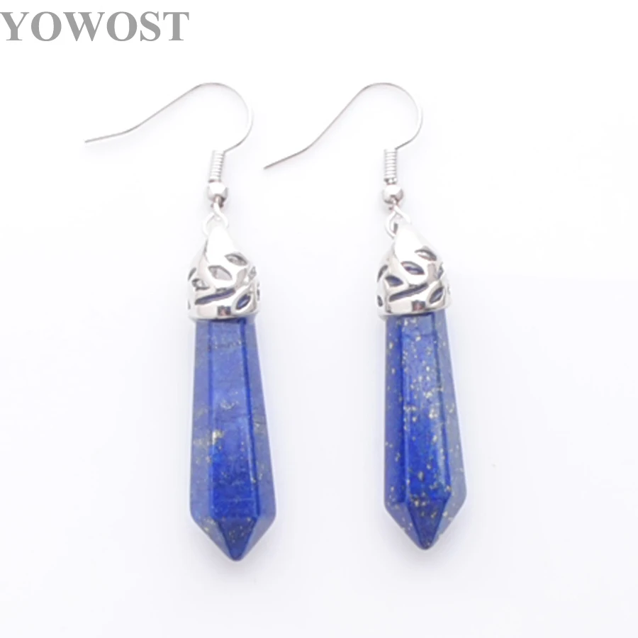 Lapis Lazuli IR3069 Натуральный драгоценный камень гексагональные Рейки чакра камень бусины Серьги для женщин ювелирные изделия 1 пара IBR310 - Окраска металла: Lapis Lazuli IR3069
