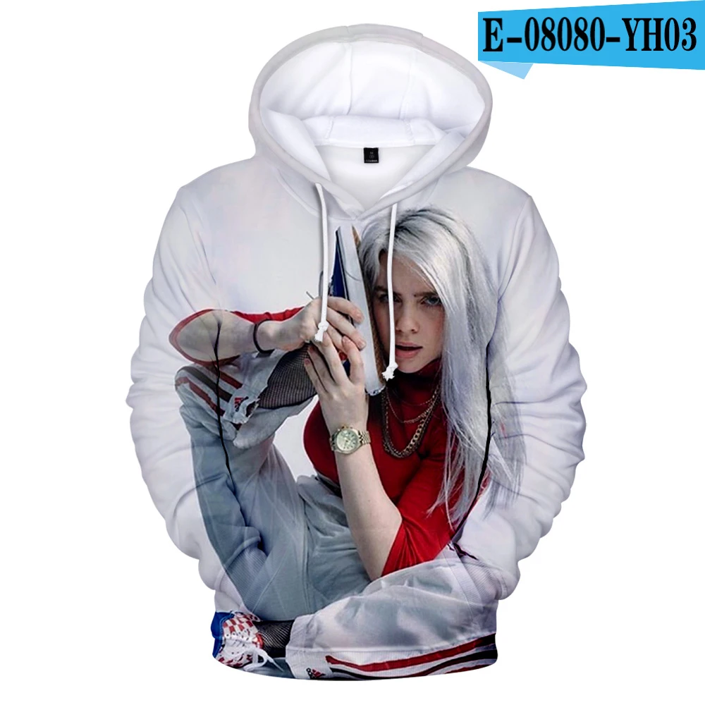 Осенний трендовый Женский пуловер с капюшоном Billie Eilish3D толстовка с капюшоном Женский Мужской Модный пуловер Комфортный топ XXS-4XL - Цвет: 3D