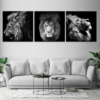 

Black white lion king Animal Diamond Painting Full Square Round Drill Diamond Embroidery 5D Mosaic Triptych Gift Decor AA1558