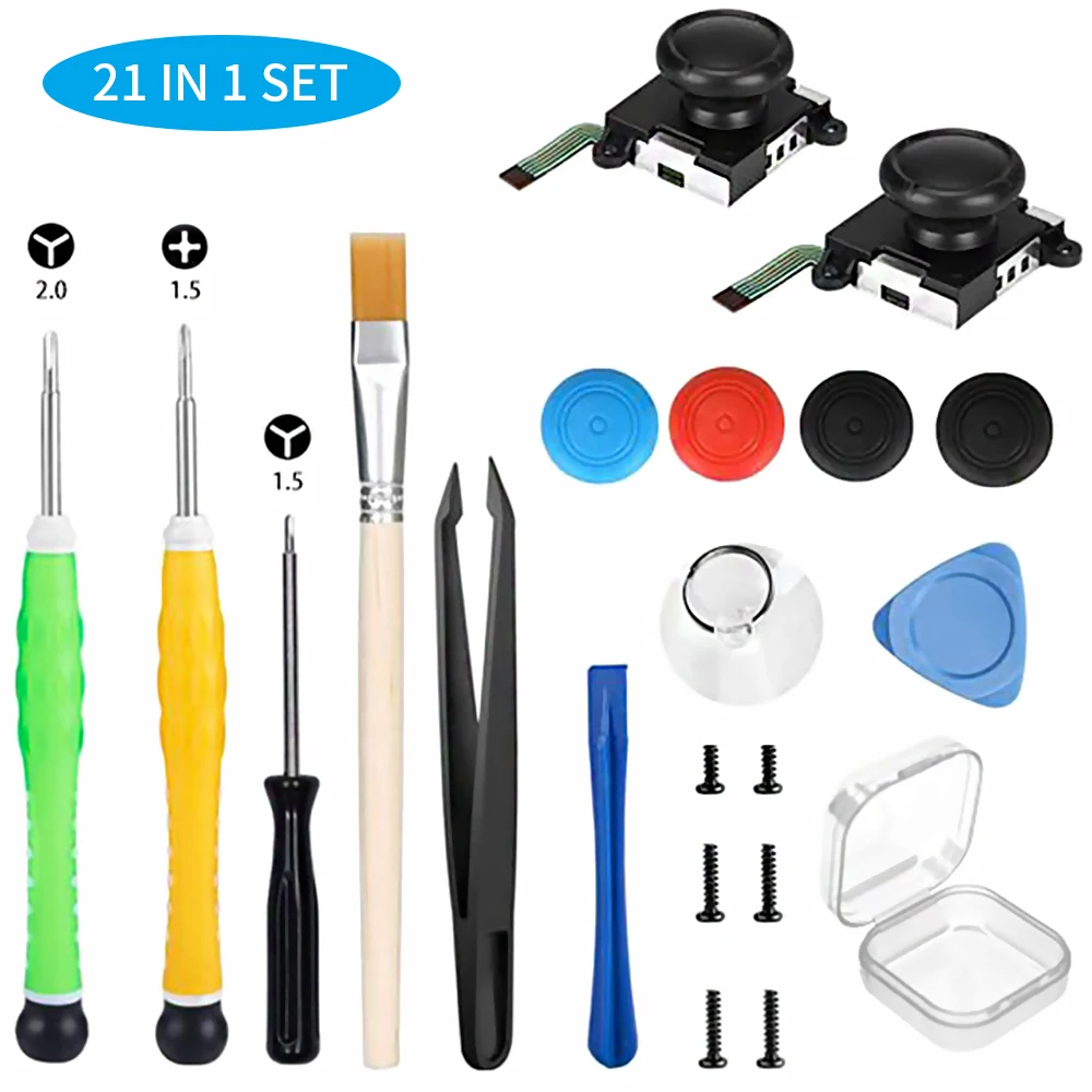 21 in 1 set Сменный 3D Аналоговый джойстик для пальца палка наборы для переключателя NAND контроллер Joy-Con сенсор модуль потенциометра инструмент для ремонта - Цвет: 21 in 1 set