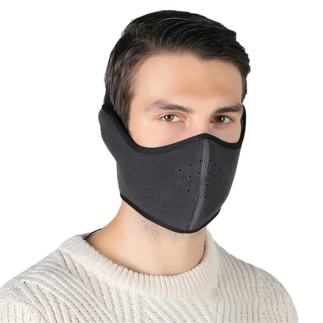 Fashion Winter Half Face Mask Thermal Fleece Ear Mouth Cover Neck Warmer Windproof Cycling Snowboard Ski Hiking Sport Scarf dark gray