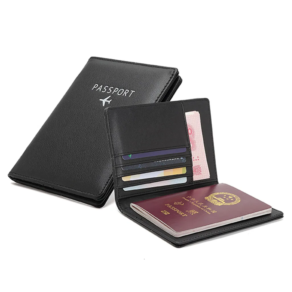 Molave Wallet Neutral Multi-purpose Travel Passport Wallet Passport Wallet Unisex Tri-fold Document Synthetic Leather Organizer - Цвет: Black