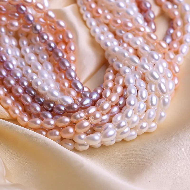 

Wholesale 7-8mm Freshwater Natural Rice Shape Real Loose Pearl Necklace Strand String, 10pcs/lot