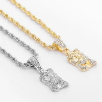 Pendentif tête de jésus-Christ pour hommes, collier à breloques en cristal brillant glacé avec chaîne, bijoux Hip Hop 5