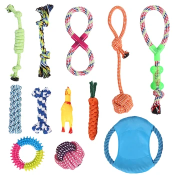 

12pcs Interactive Dog Toy Set Cotton Rope Ball Chew Flying Disc Toys for Large Medium Small Dogs Teeth Cleaning Pet Products