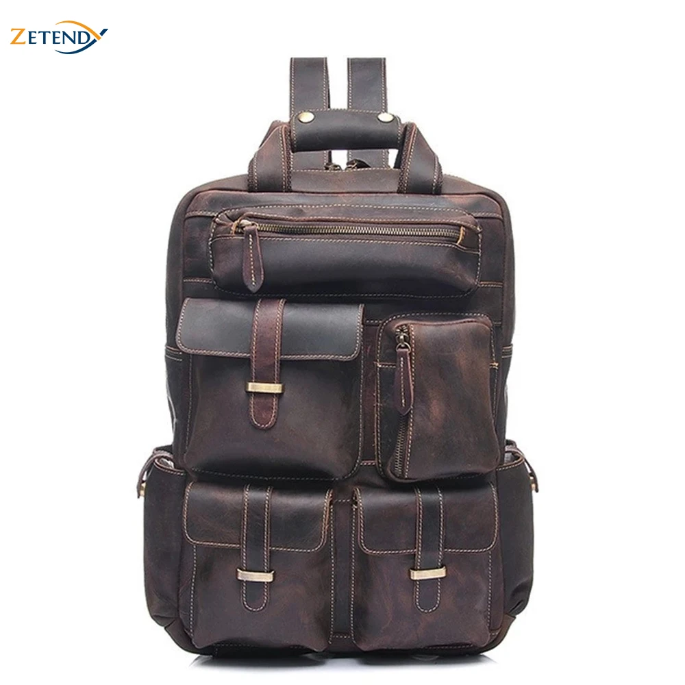 

Crazy Horse Leather Backpack Men Europe America Vintage Retro Travel Bag Large Capacity Multiple three-Dimensional Bag Design
