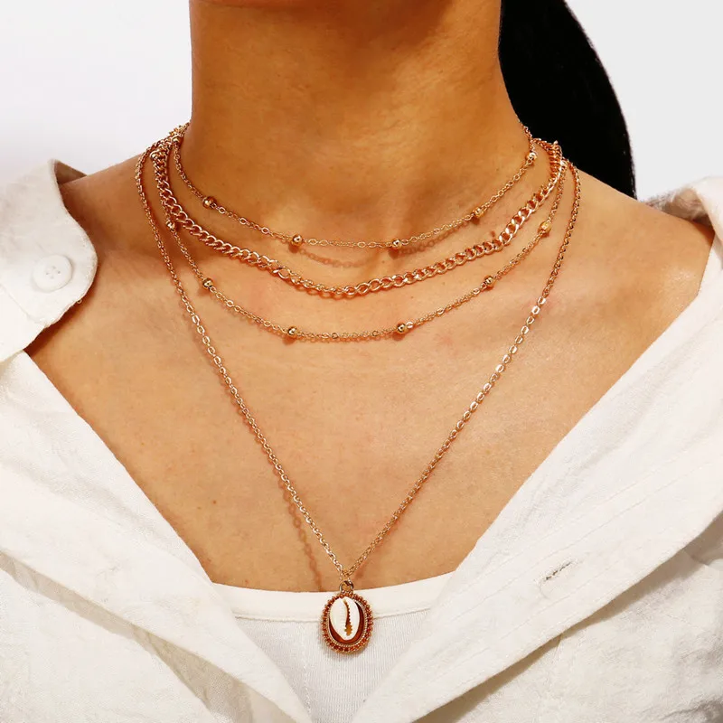 

Bohemian shell ladies necklace simple retro multi-layer pendant necklace gift gold and silver women necklace collar fashion new