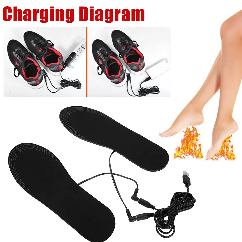 1 Pair of Winter Indoor And Outdoor Sports Foot Warm Insoles USB Heating Shoes Soft Leather Size Super Large Size 35-46 5