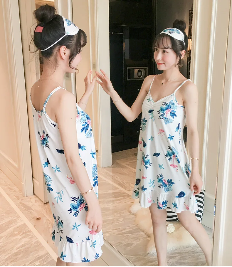 Hot Selling Multi-Hot Selling Qmilch Nightgown WOMEN'S Tank Top Thin with Chest Pad Eye Patch Cartoon Women's Household Skirt