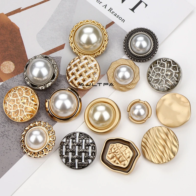 200Pcs Fashion New Gold Pearl Metal Shank Button For Coat Jacket Dress Sewing Garment Clothing Decoration Accessories | Дом и сад