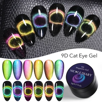 

NICOLE DIARY 5ml 9D Auroras UV Cat Eye Gel Nail Polish Glittery Chameleon Soak Off Magnetic Nail Art UV Gel Varnish 6 Colors