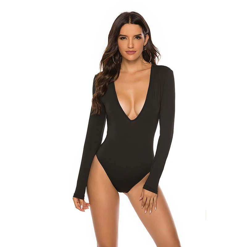 Fashion Sexy Women Solid Long Sleeved Bodysuits Wine Red Black Casual Skinny Summer V-neck Sexy Bodysuits Fashion Sexy Women Solid Long Sleeved Bodysuits Wine Red Black Casual Skinny Summer V-neck Sexy Bodysuits