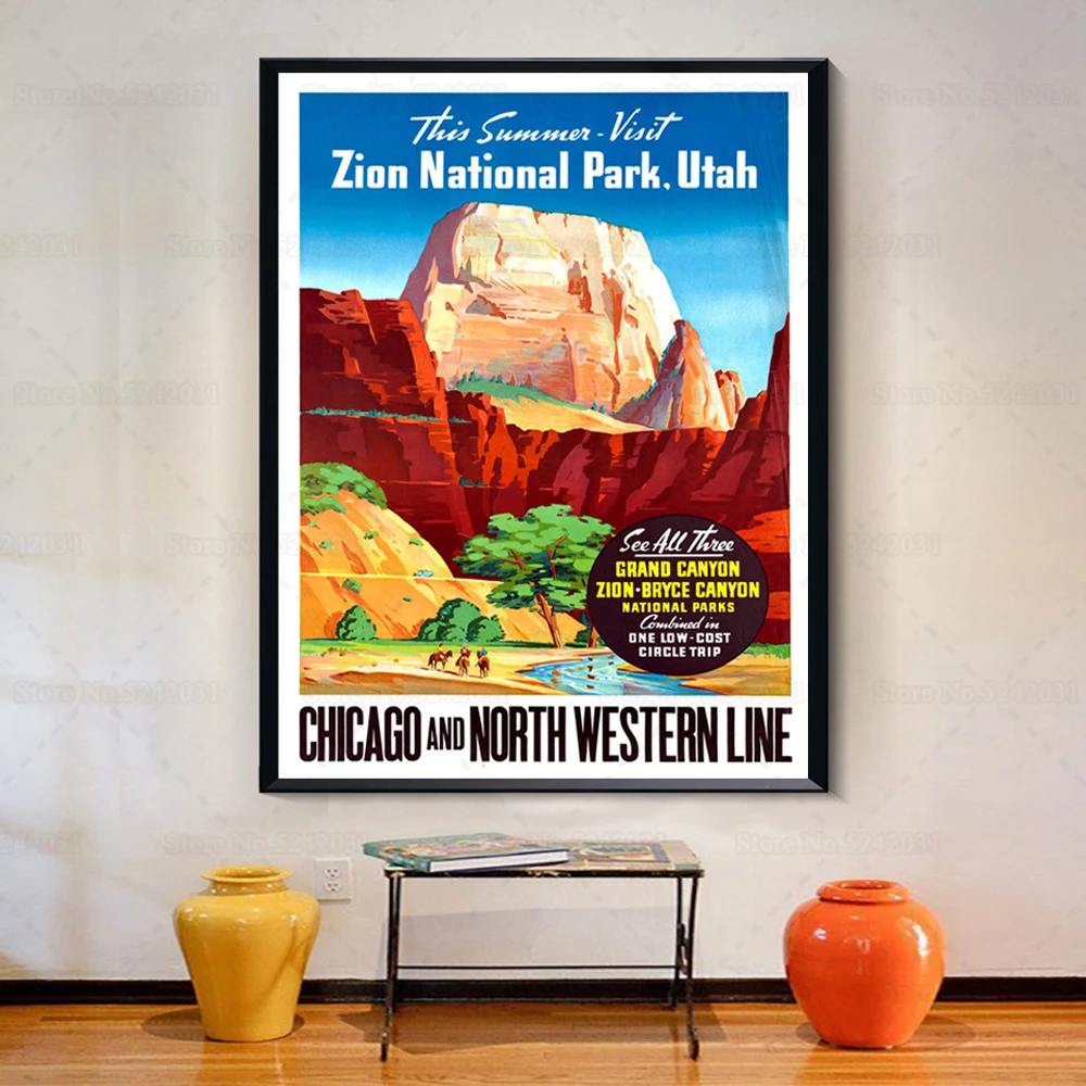 Постер национального парка Zion походы кемпинг лесной Горный пейзаж холст