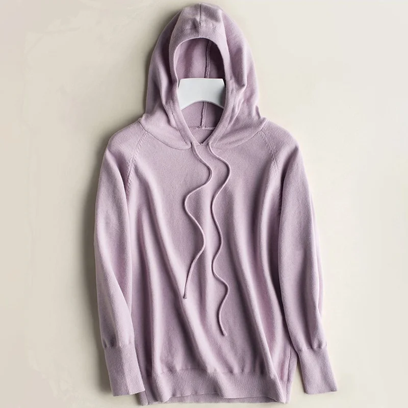 Light Purple Осенний Женский пуловер с капюшоном, свитер, вязаный однотонный джемпер с длинным рукавом, свитера для женщин, модные корейские мягкие женские топы - Цвет: Light Purple