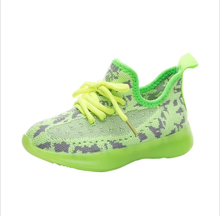 Fly Knit светящаяся детская обувь; Новинка; сетчатая дышащая обувь для мальчиков и девочек; повседневная обувь для бега; кроссовки для девочек - Цвет: Зеленый