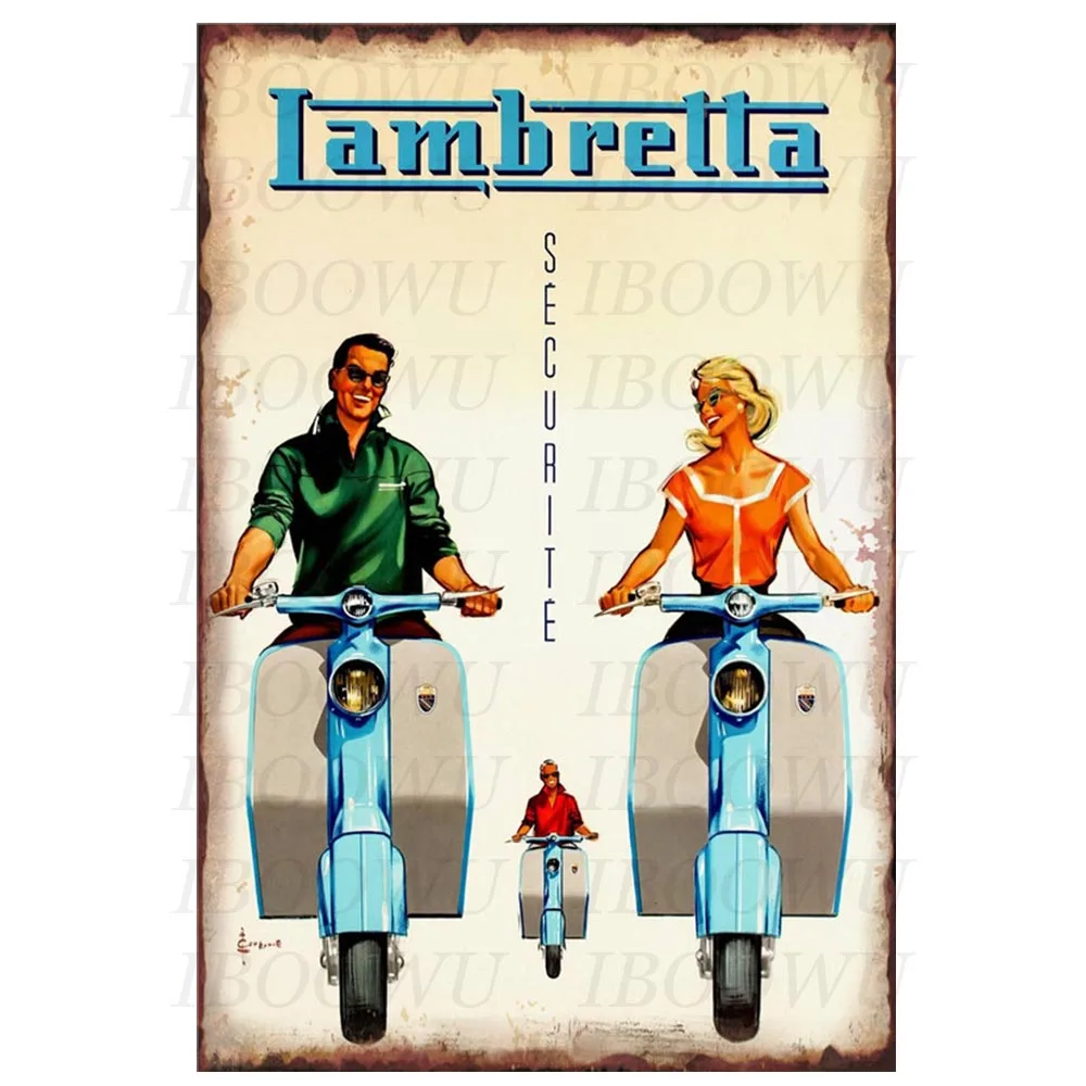 RE2424 Lambretta плакат Винтаж мотоцикл металлическая банка доска значки в стиле ретро пластины домашний декор для стен 20x30 см - Цвет: RE2424