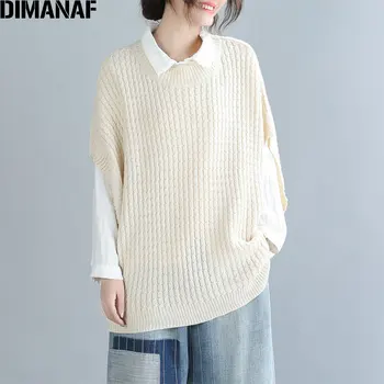 

DIMANAF 2019 Plus Size Women Autumn Sweaters Vest Large Size Knitting Big Female Lady O-Neck Pullovers Loose Outerwear Tops