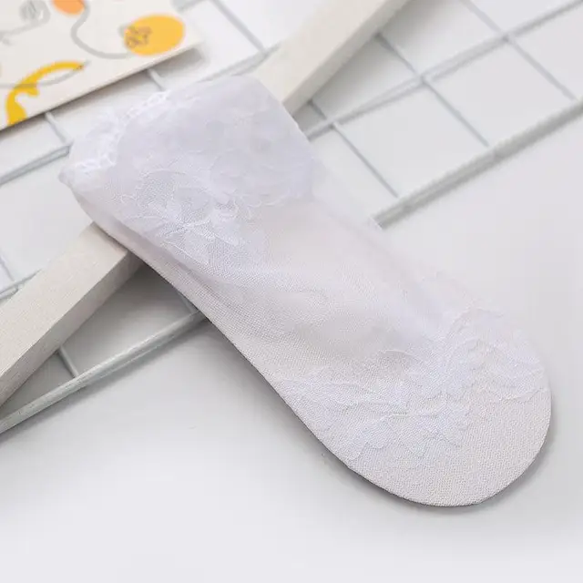 Summer Women Lace Socks Sexy Antiskid Non-slip Invisible Liner Sock Female Elastic Comfy Thin Breathable Ankle Short Black Socks white