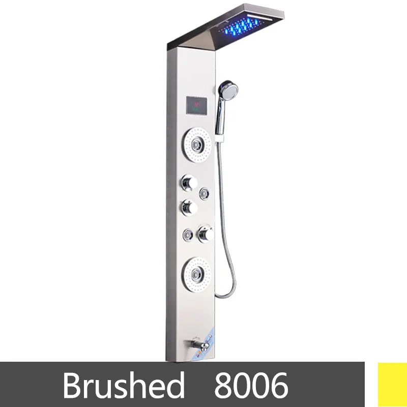 Роскошный шар/матовый/Golde душевая колонна кран светодиодный светильник ванная комната Ванна Душевая система спа распылитель для массажа температура экрана шоу - Цвет: Brushed 8006