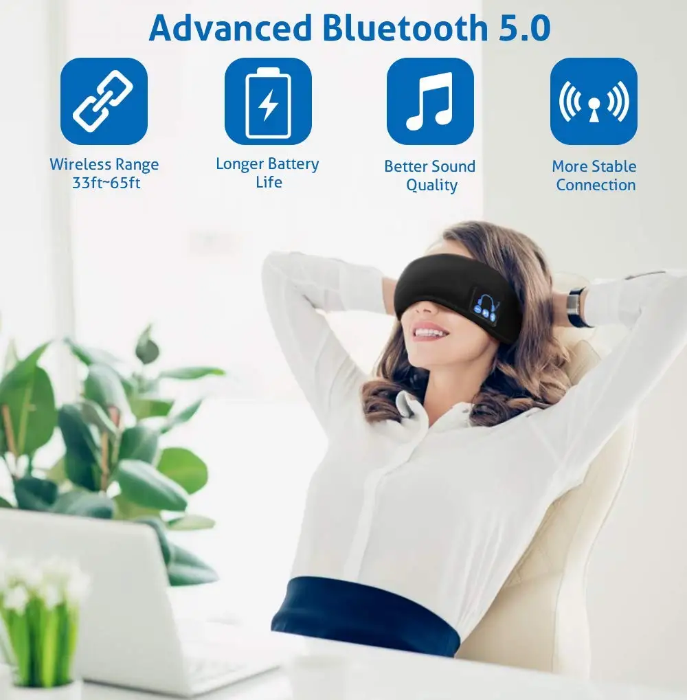 Унисекс наушники для сна, маска для сна Bluetooth 5,0, разработан с ультра тонкими динамиками и микрофоном, супер мягкий, кемпинг помощник в путешествии