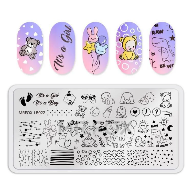 MRFOX Template Cat Animal Face LINE Designs Nail Stamping Plate Image Manicure Artist Nail Kit Beauty Design Women Breast 4
